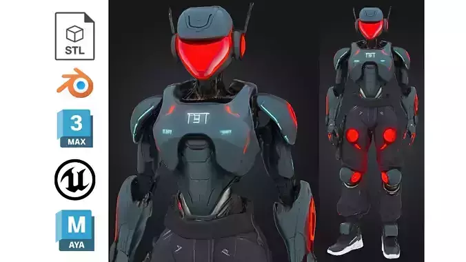Red-Eyed Combat Android Low-poly 3D model