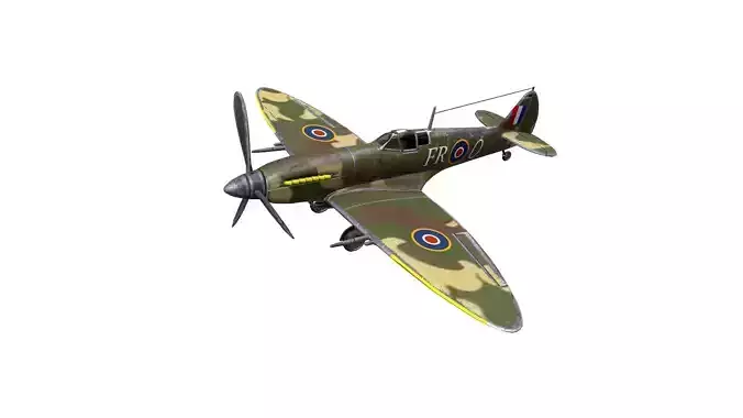 Royal Air Force Fighter Super-marine Spitfire MK1A Low-poly 3D model