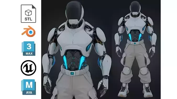 White Sci-Fi Male Android Character Low-poly 3D model