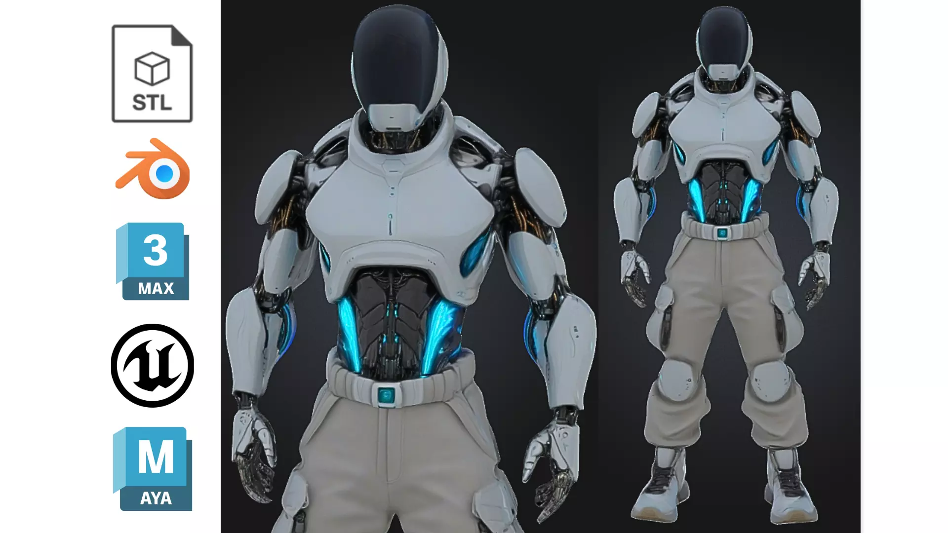 White Sci-Fi Male Android Character Low-poly 3D model_0