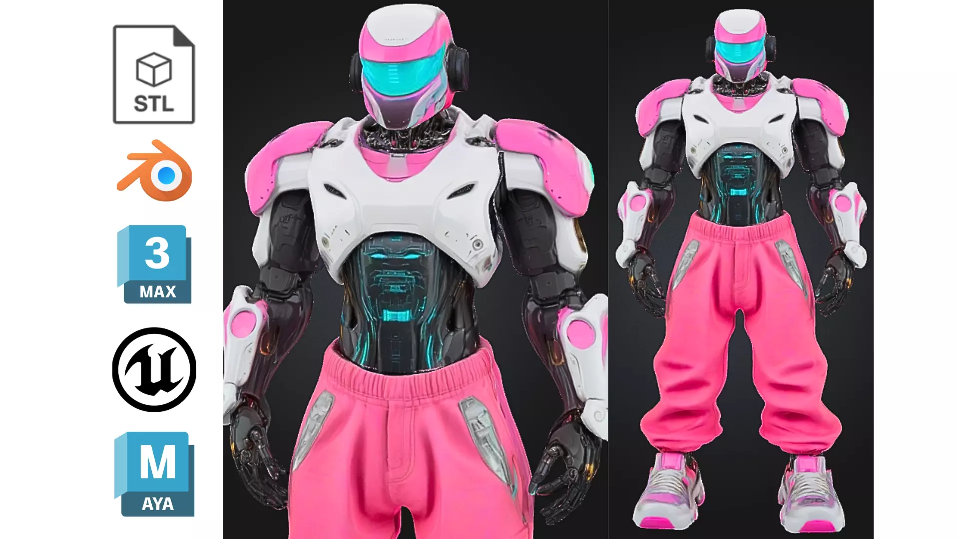 Stylized Pink Futuristic Robot Character Low-poly 3D model_0