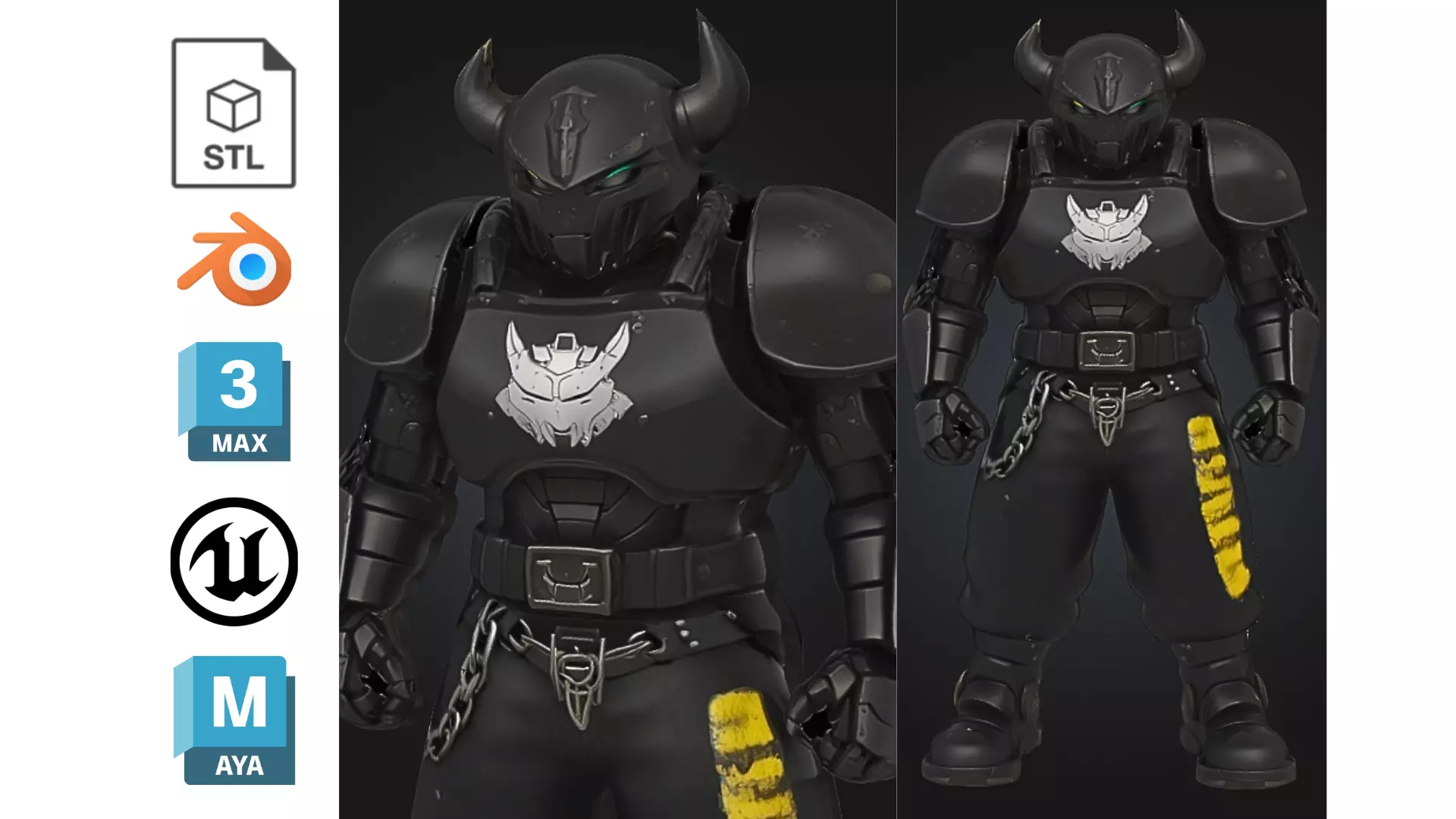 Black Armored Demon Knight Low-poly 3D model_0