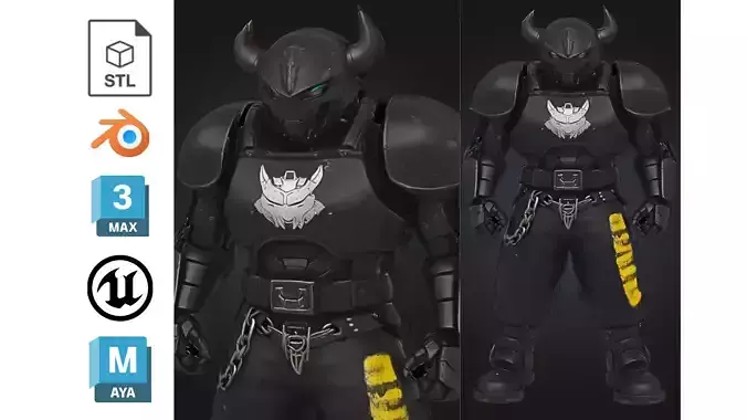 Black Armored Demon Knight Low-poly 3D model