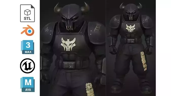 Dark Armored Warrior Demon Low-poly 3D model