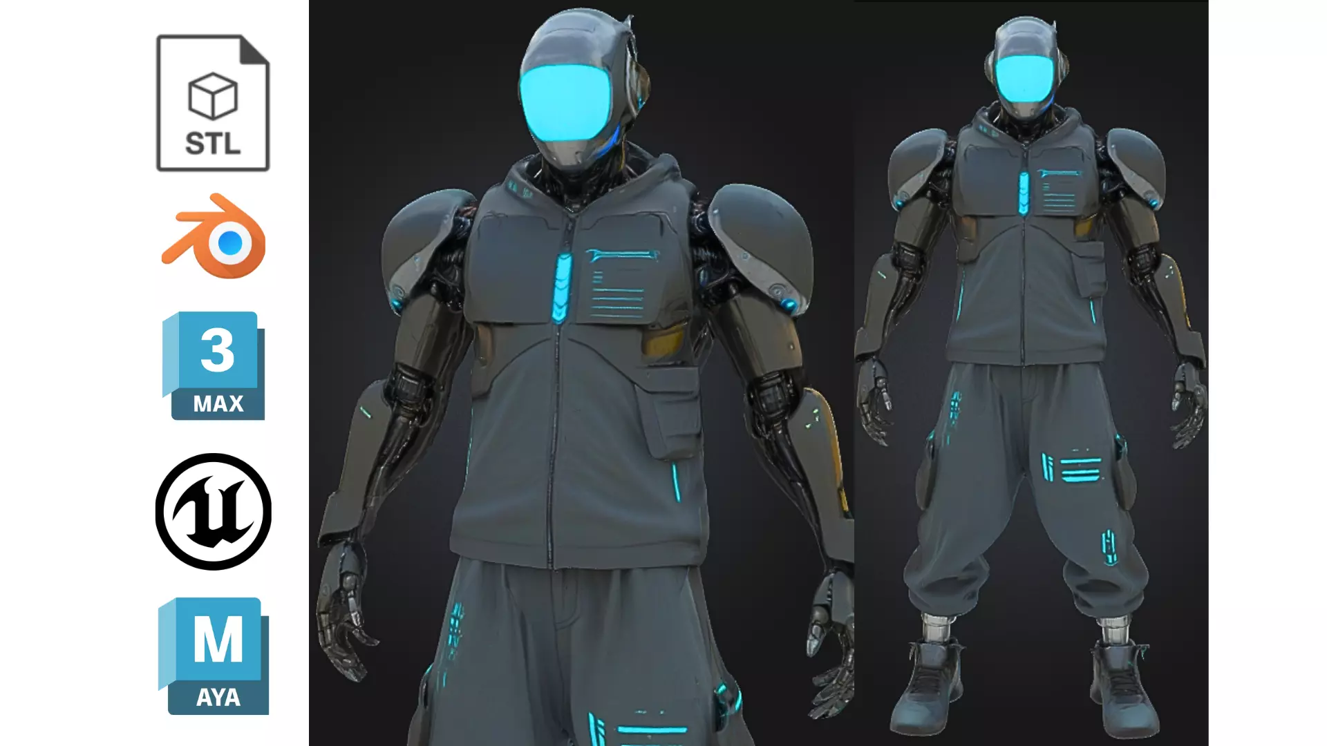 Cyberpunk Robot Future NPC Low-poly 3D model_0