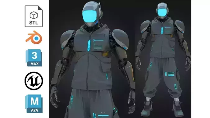 Cyberpunk Robot Future NPC Low-poly 3D model