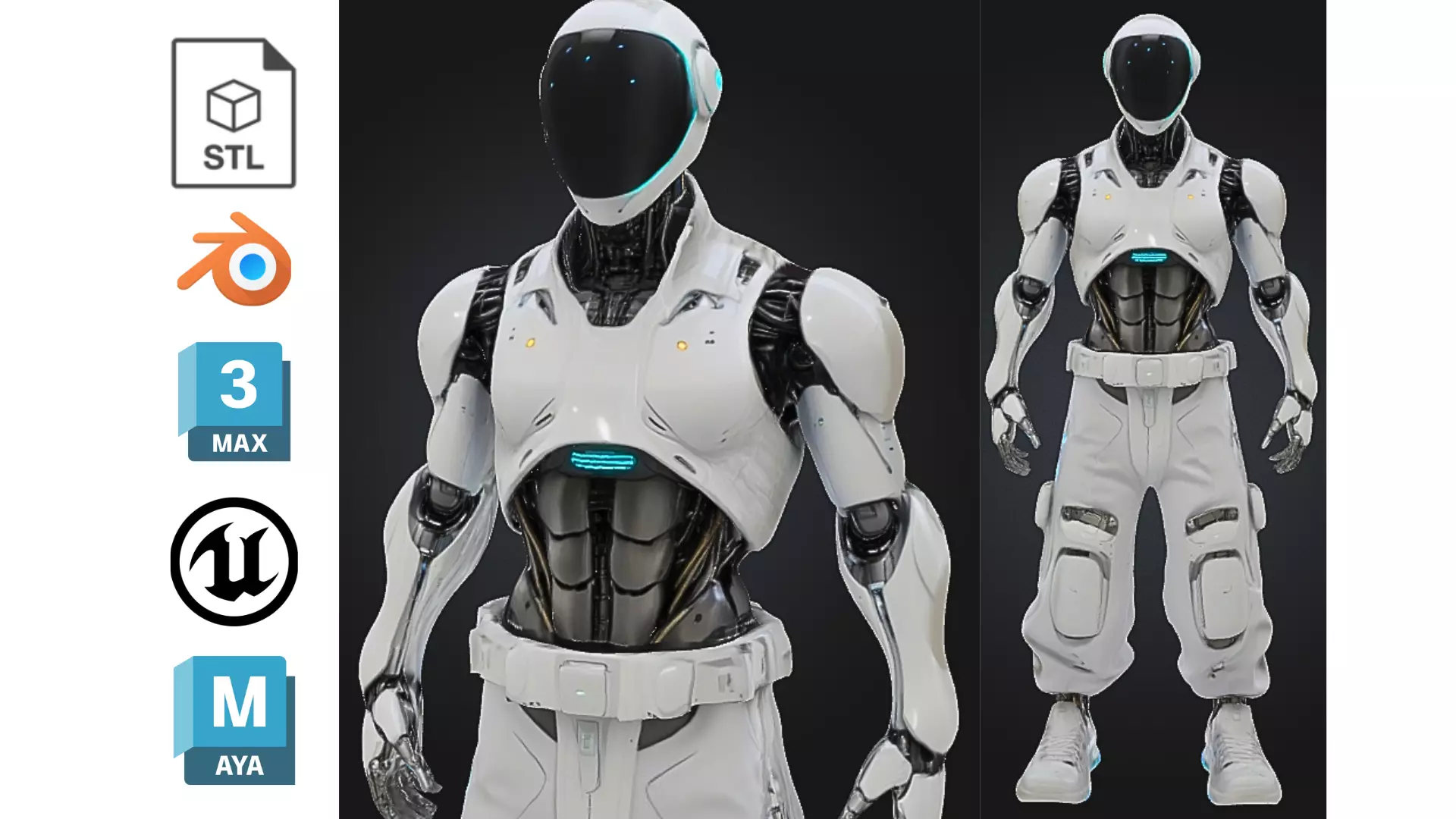 Futuristic Male Robot with Cargo Pants Low-poly 3D model_0