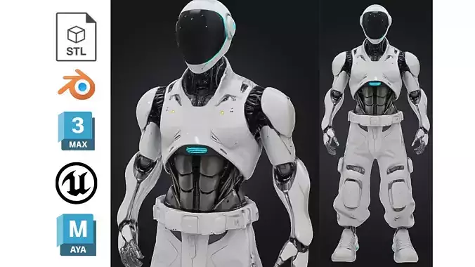 Futuristic Male Robot with Cargo Pants Low-poly 3D model