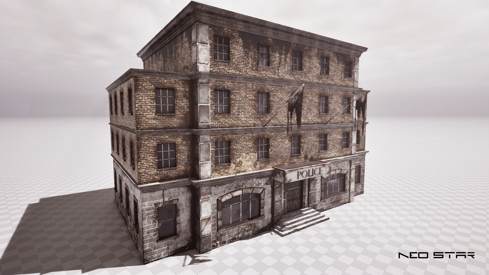 Post Apocalyptic Police Station Low-poly 3D model_1