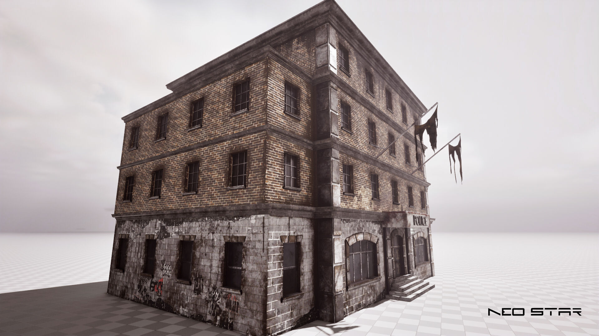 Post Apocalyptic Police Station Low-poly 3D model_2