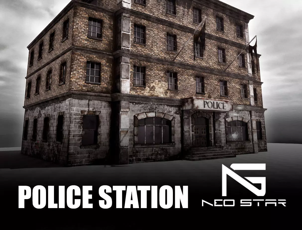 Post Apocalyptic Police Station Low-poly 3D model_0