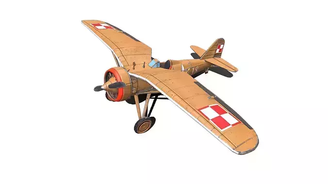 PZL P7 Polish Fighter Aircraft Low-poly 3D model