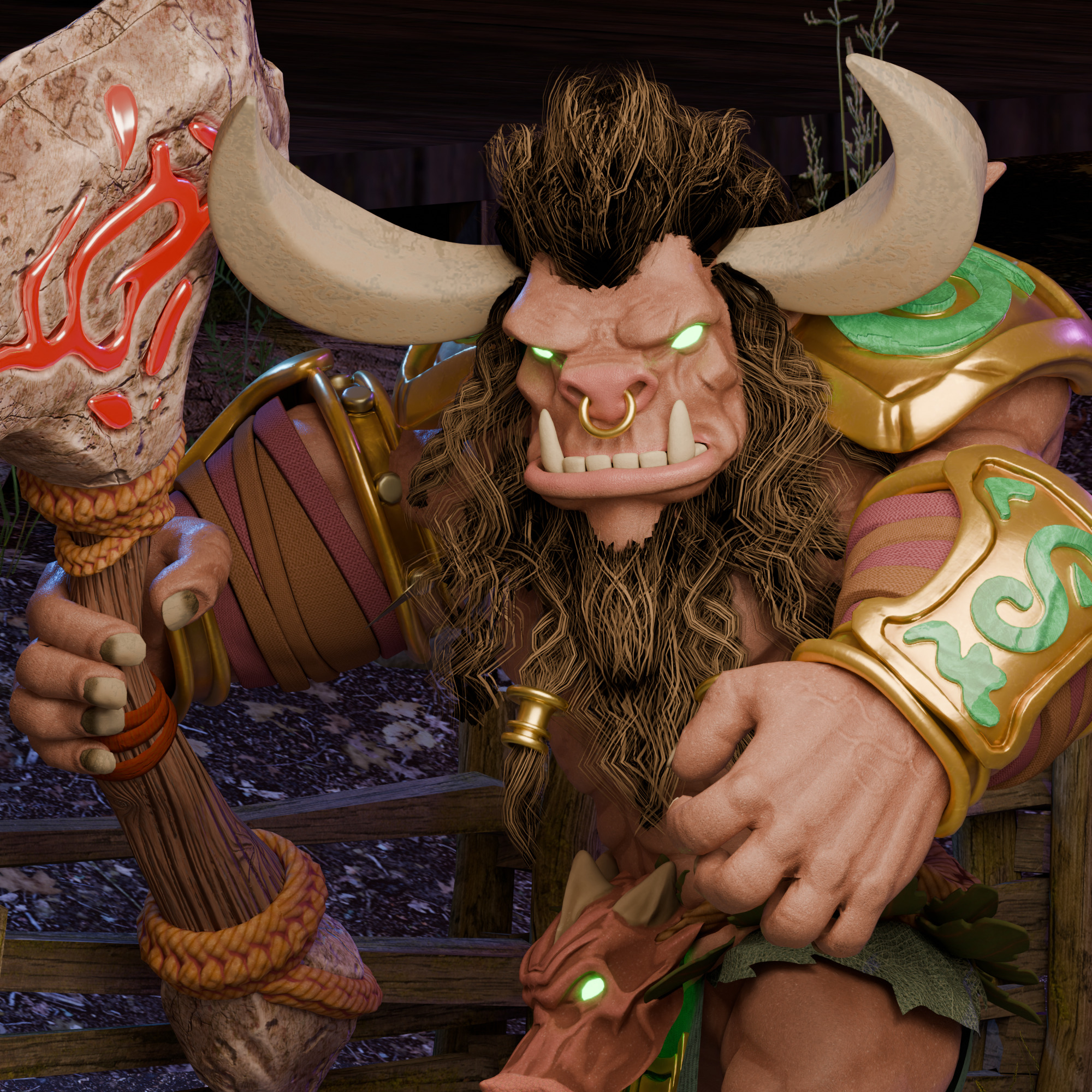 Ancient Minotaur Warlord Stylized Game-Ready Character Low-poly 3D model_5