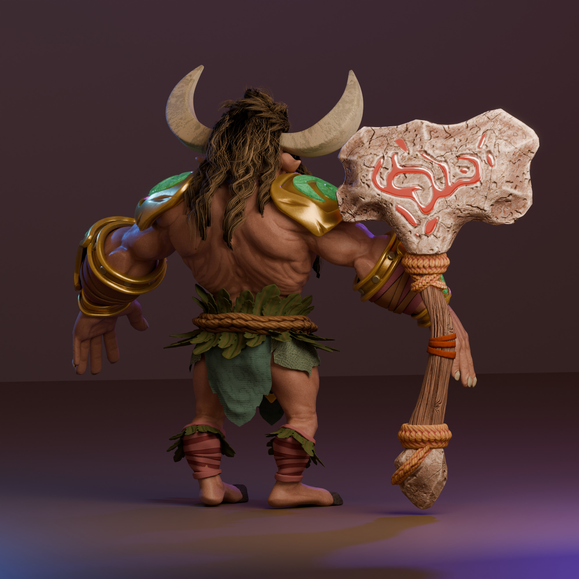 Ancient Minotaur Warlord Stylized Game-Ready Character Low-poly 3D model_2