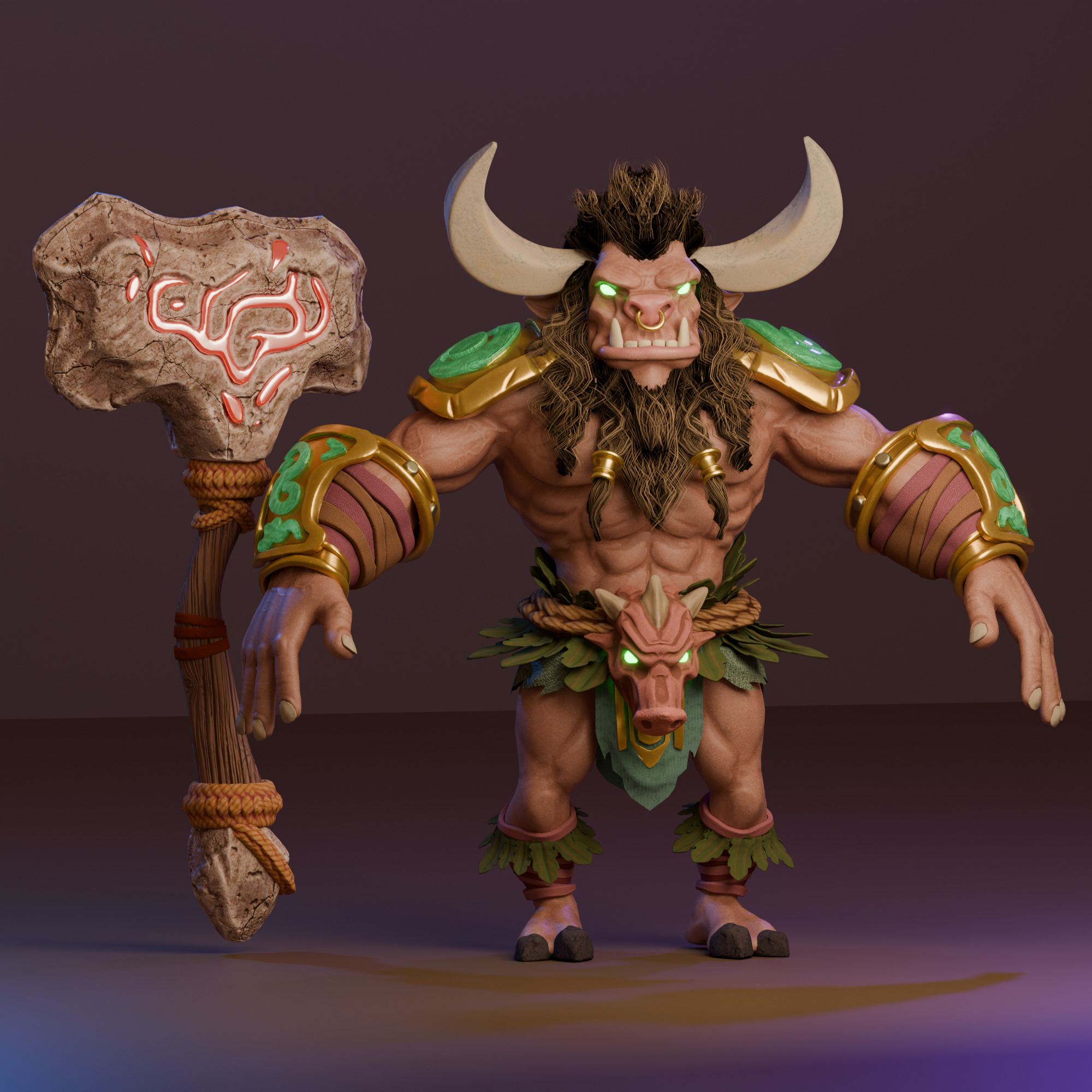 Ancient Minotaur Warlord Stylized Game-Ready Character Low-poly 3D model_1