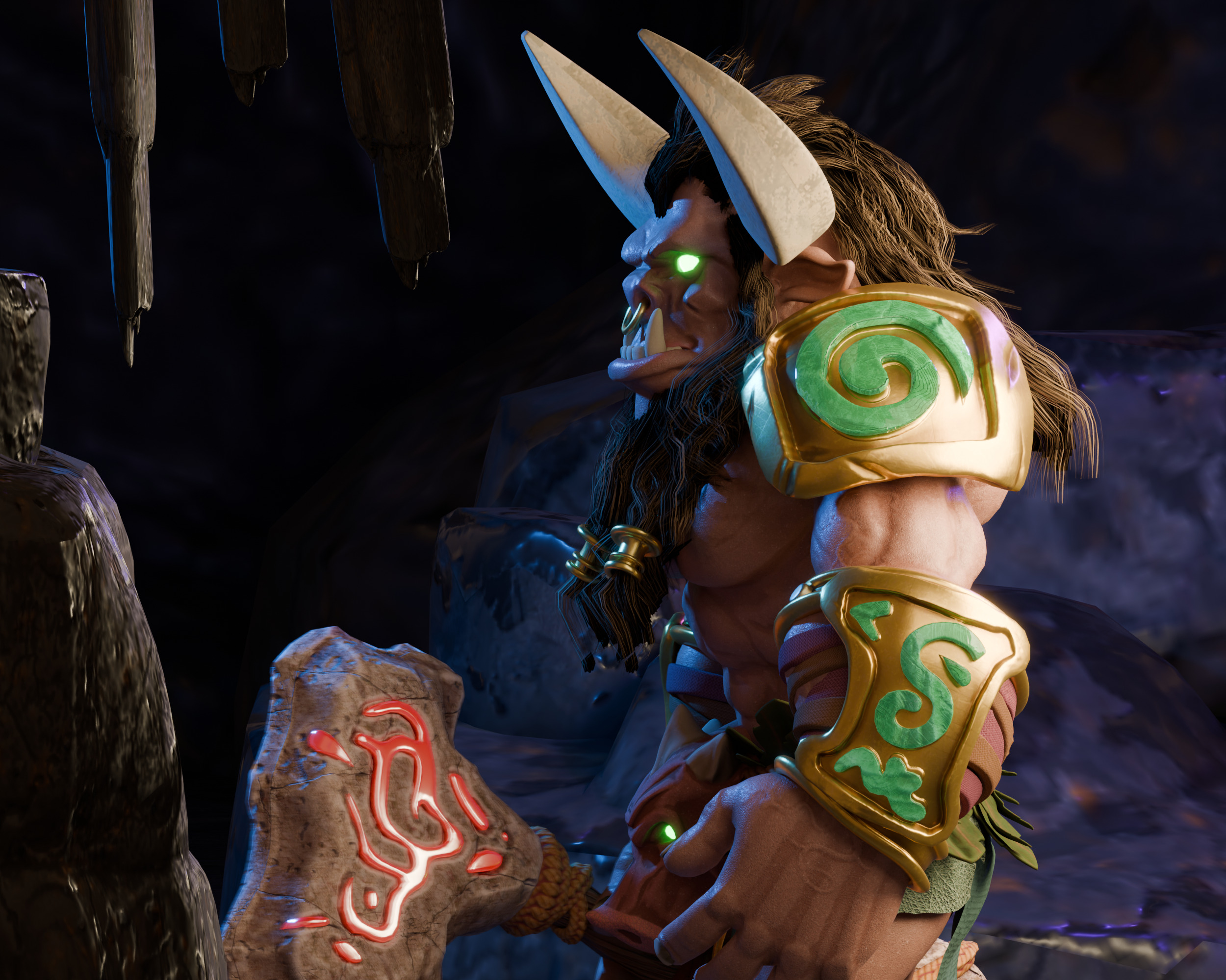 Ancient Minotaur Warlord Stylized Game-Ready Character Low-poly 3D model_7