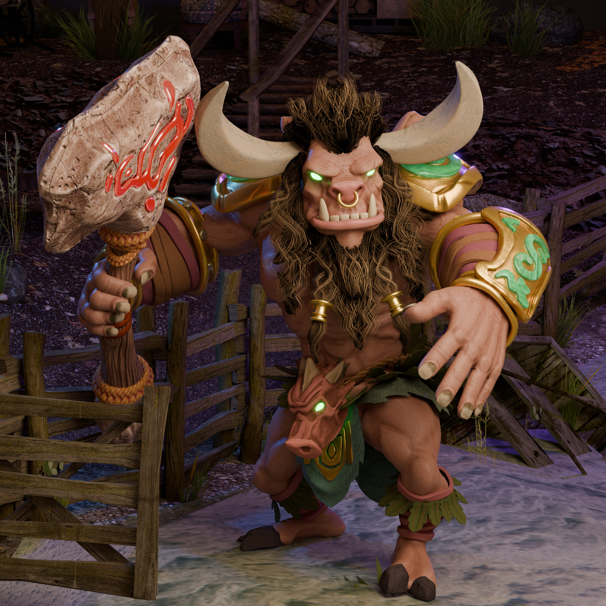 Ancient Minotaur Warlord Stylized Game-Ready Character Low-poly 3D model_4