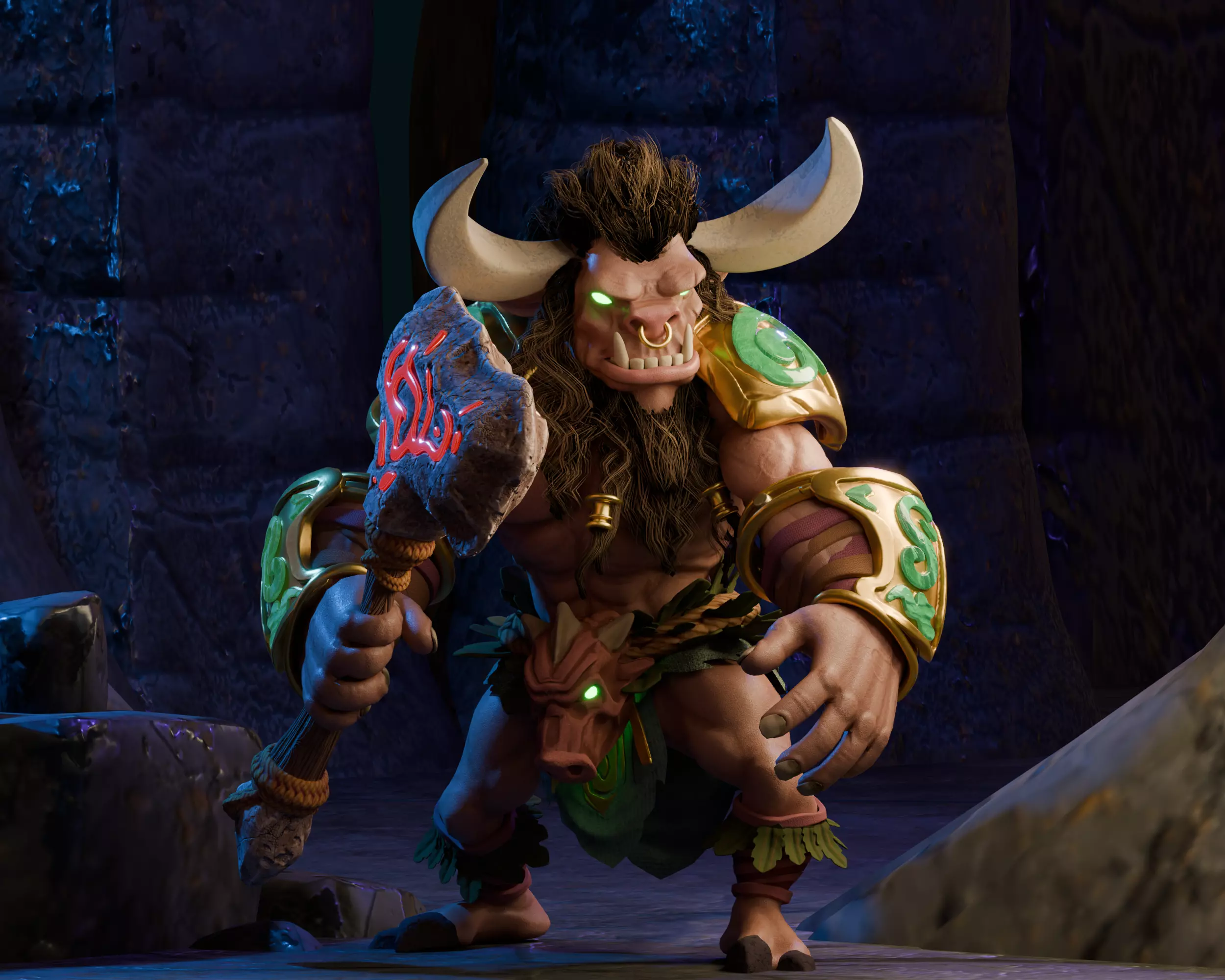 Ancient Minotaur Warlord Stylized Game-Ready Character Low-poly 3D model_0