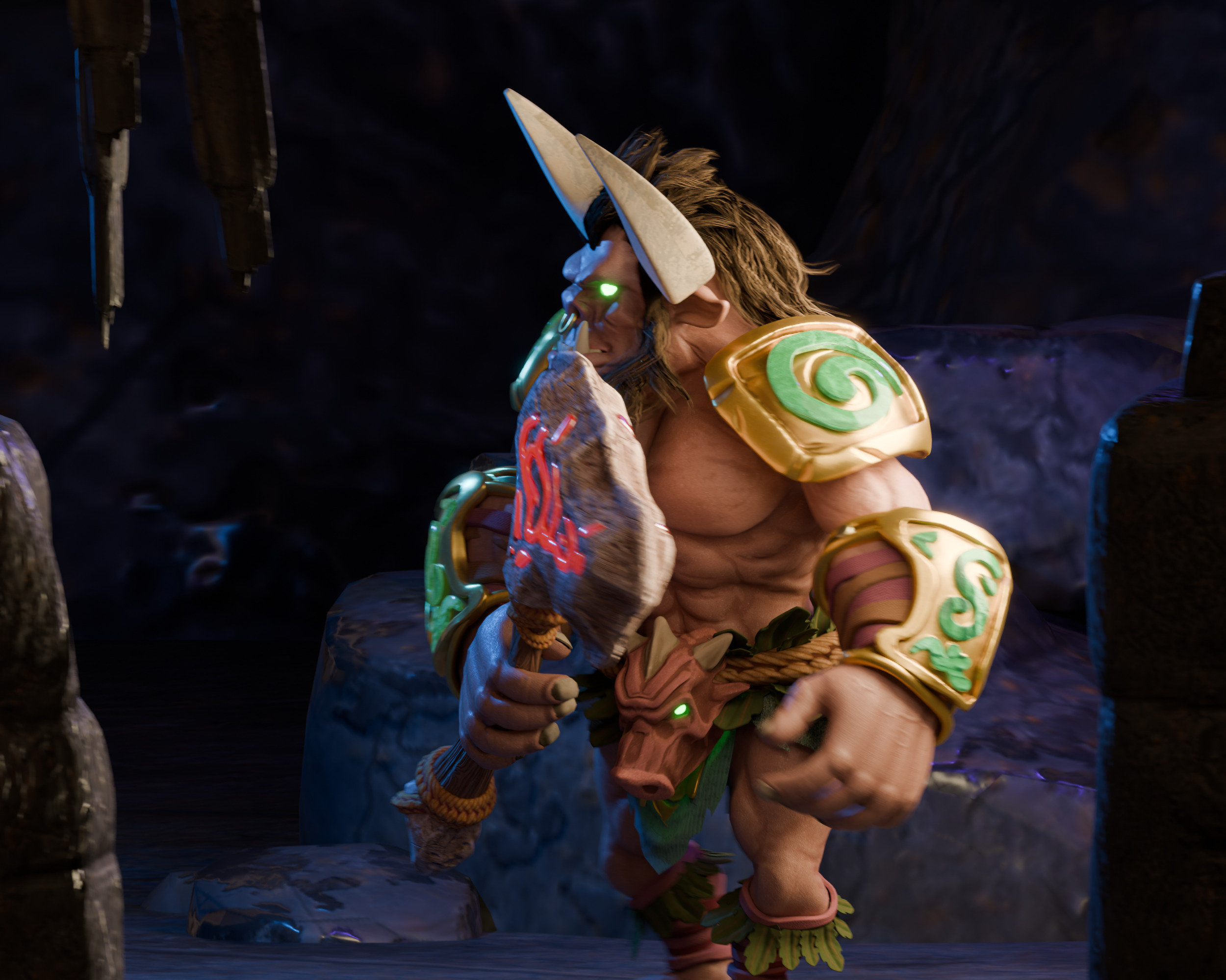 Ancient Minotaur Warlord Stylized Game-Ready Character Low-poly 3D model_6