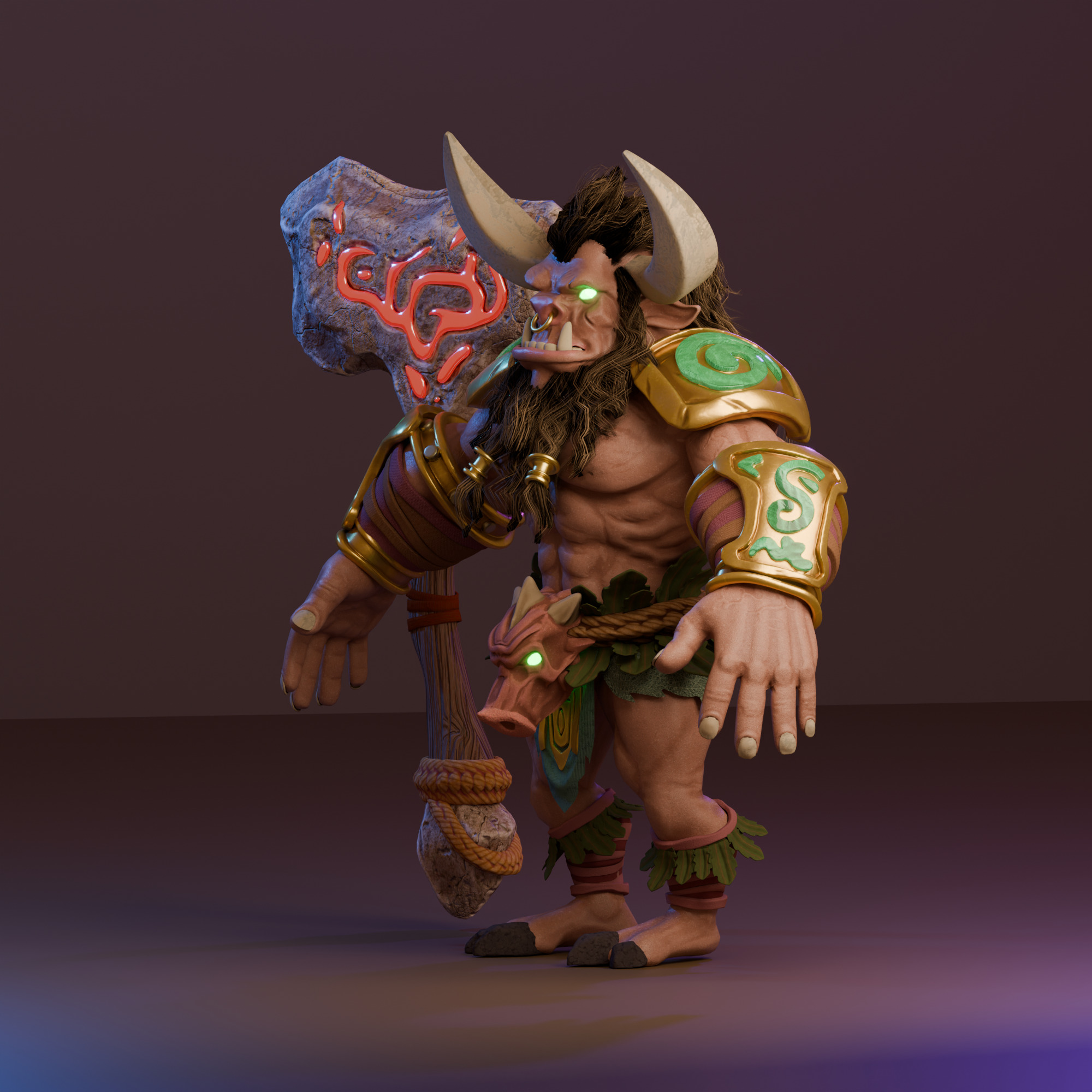 Ancient Minotaur Warlord Stylized Game-Ready Character Low-poly 3D model_3
