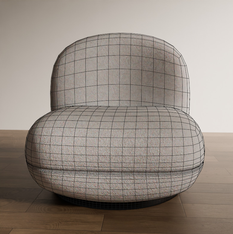 Minimalist Fabric Pouffe Low-poly 3D model_5