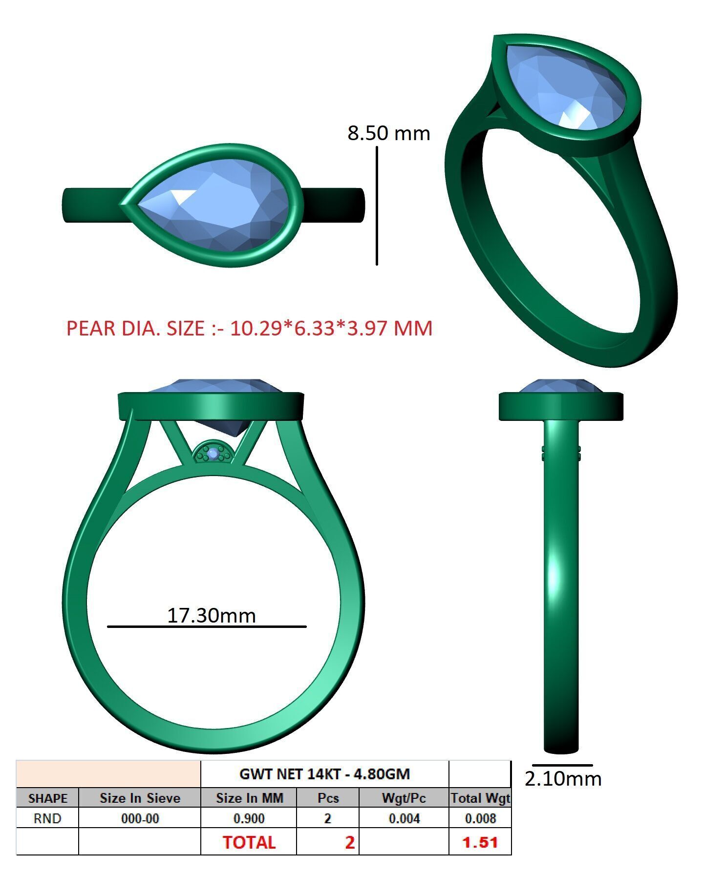 Pear Diamond Solitaire Ring 3D print model_12