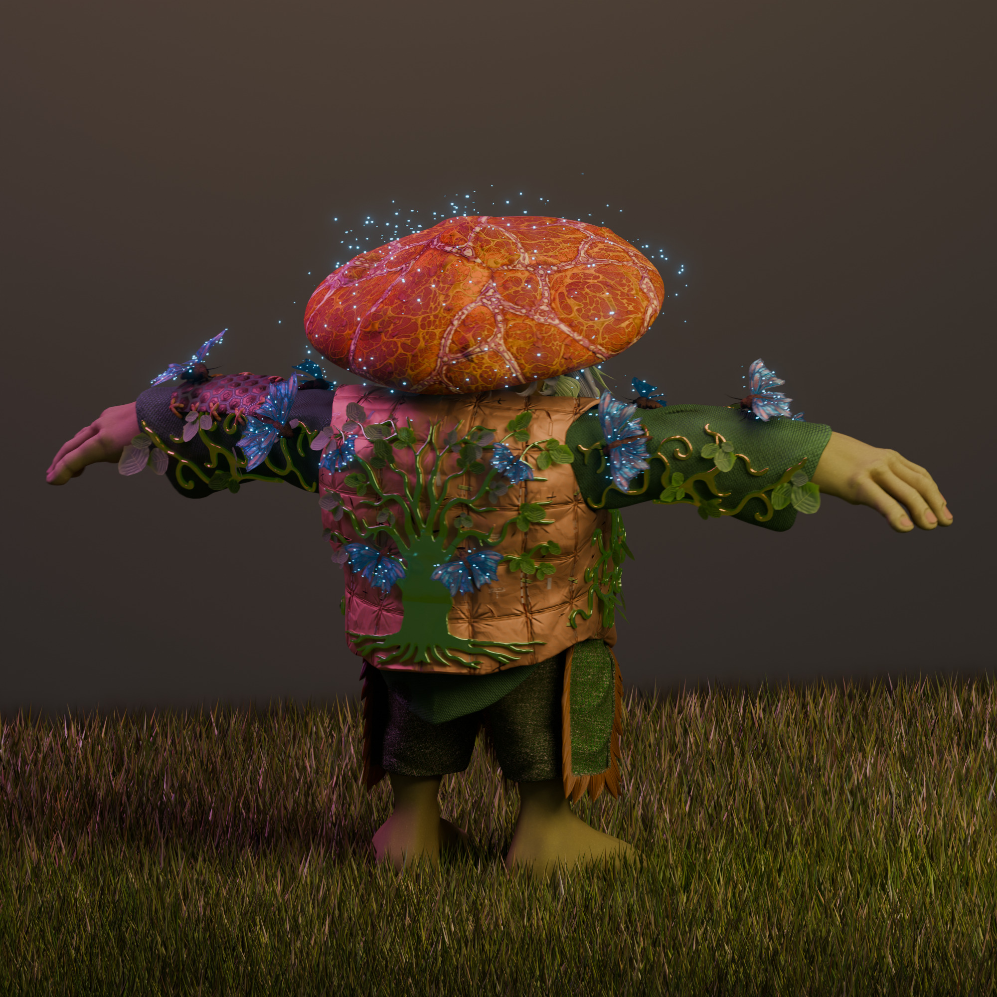 Mushroom Druid Elder  Stylized Game Character Low-poly 3D model_7