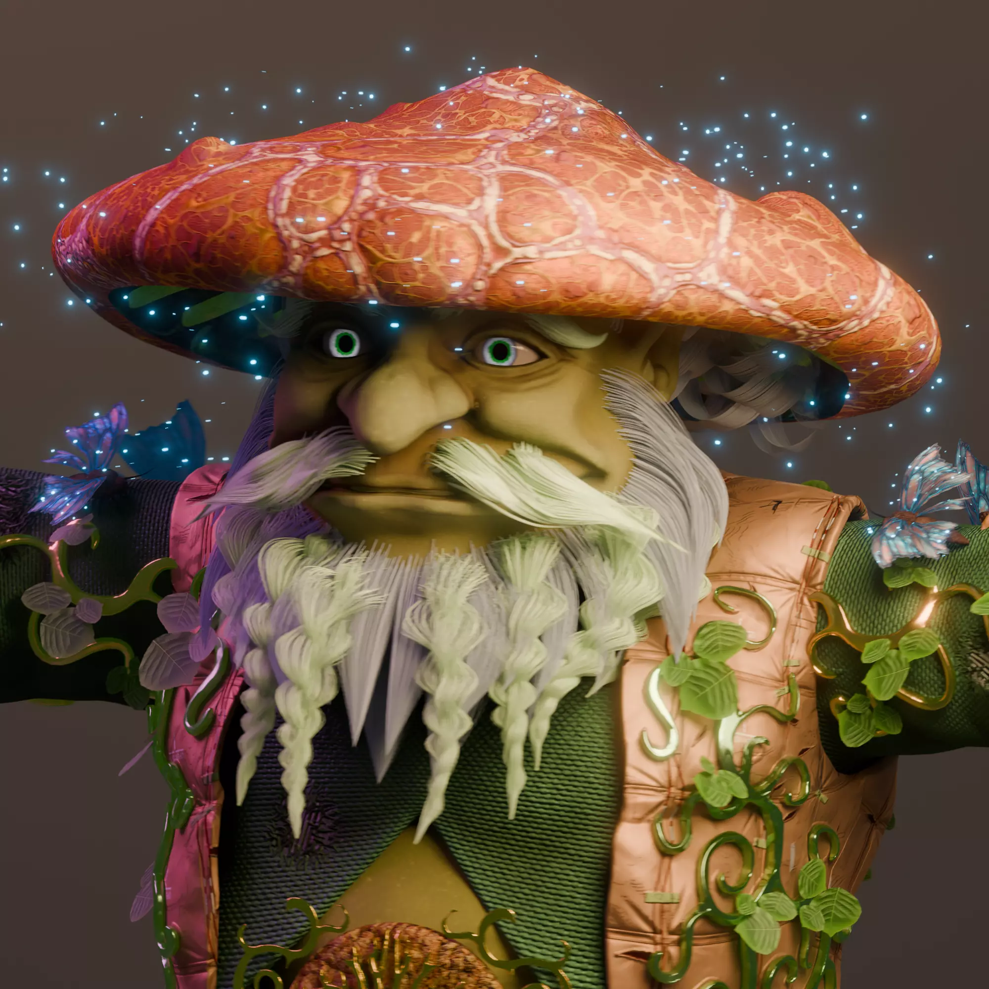 Mushroom Druid Elder  Stylized Game Character Low-poly 3D model_0