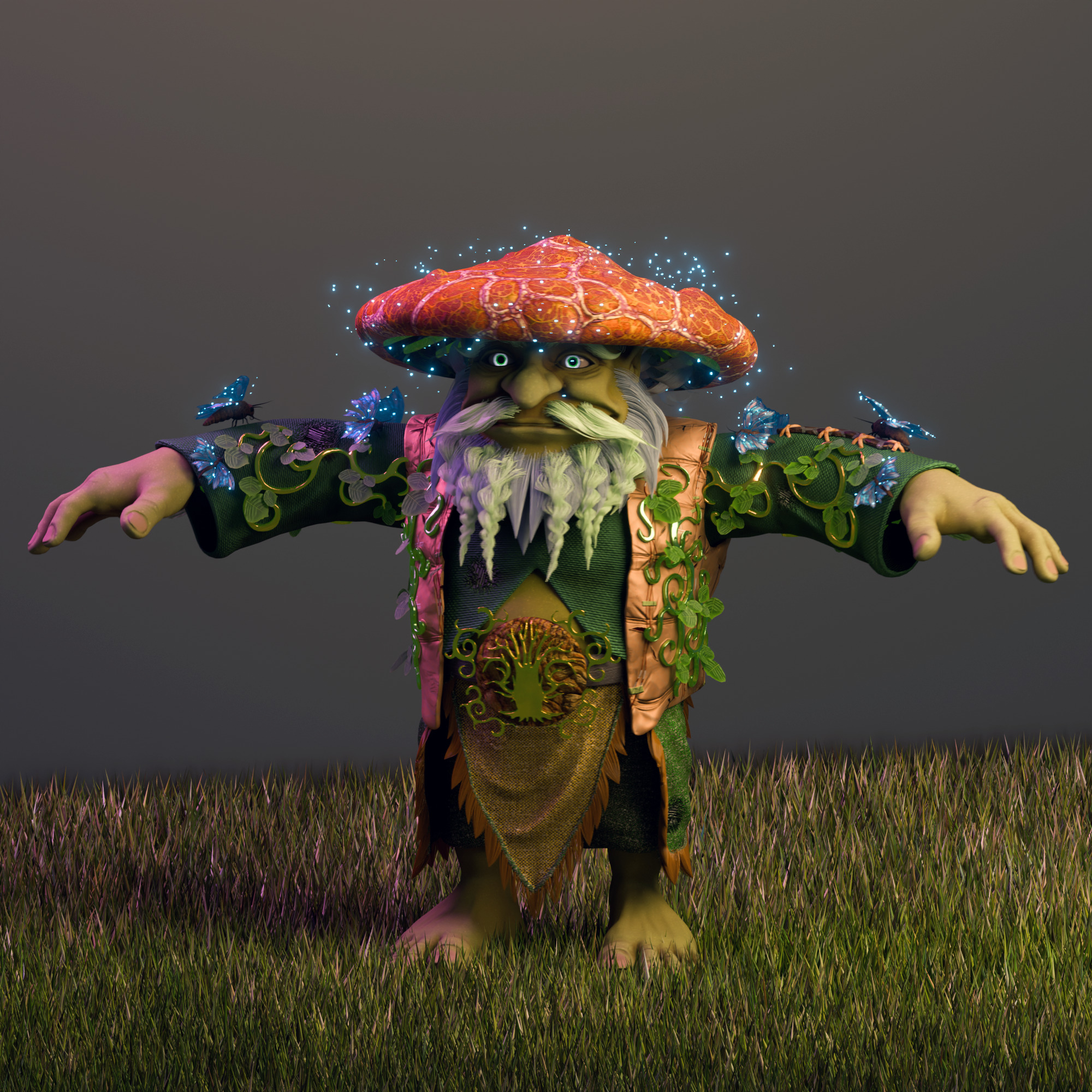 Mushroom Druid Elder  Stylized Game Character Low-poly 3D model_3