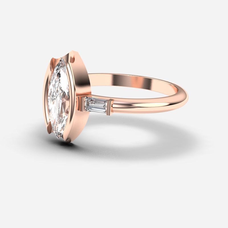 Marquise Diamond Solitaire Ring 3D print model_6