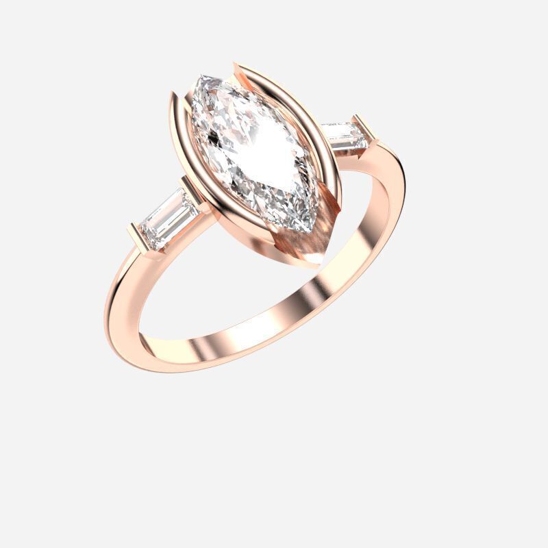 Marquise Diamond Solitaire Ring 3D print model_7