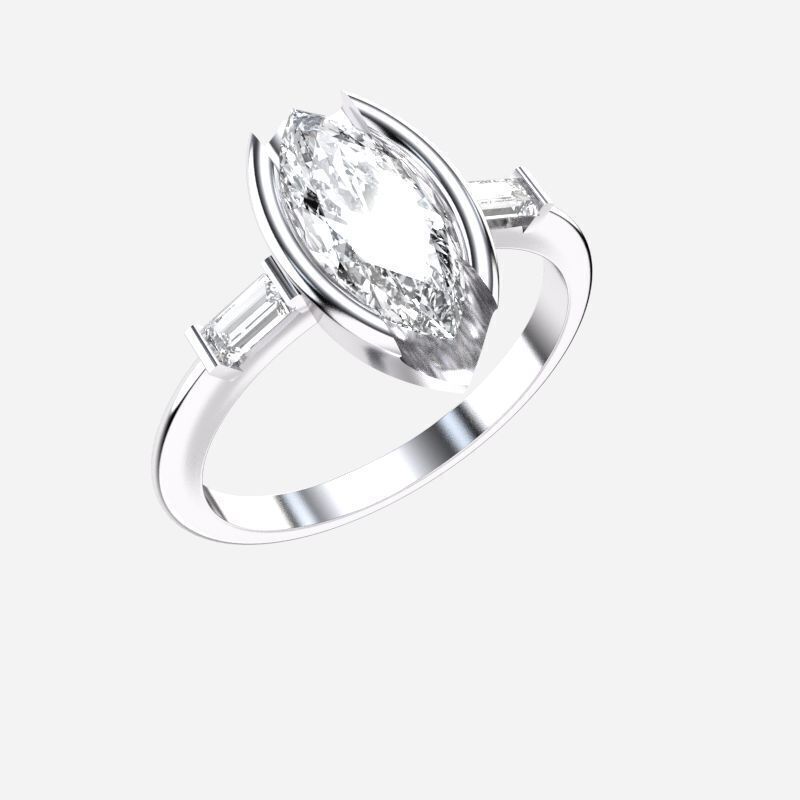 Marquise Diamond Solitaire Ring 3D print model_10