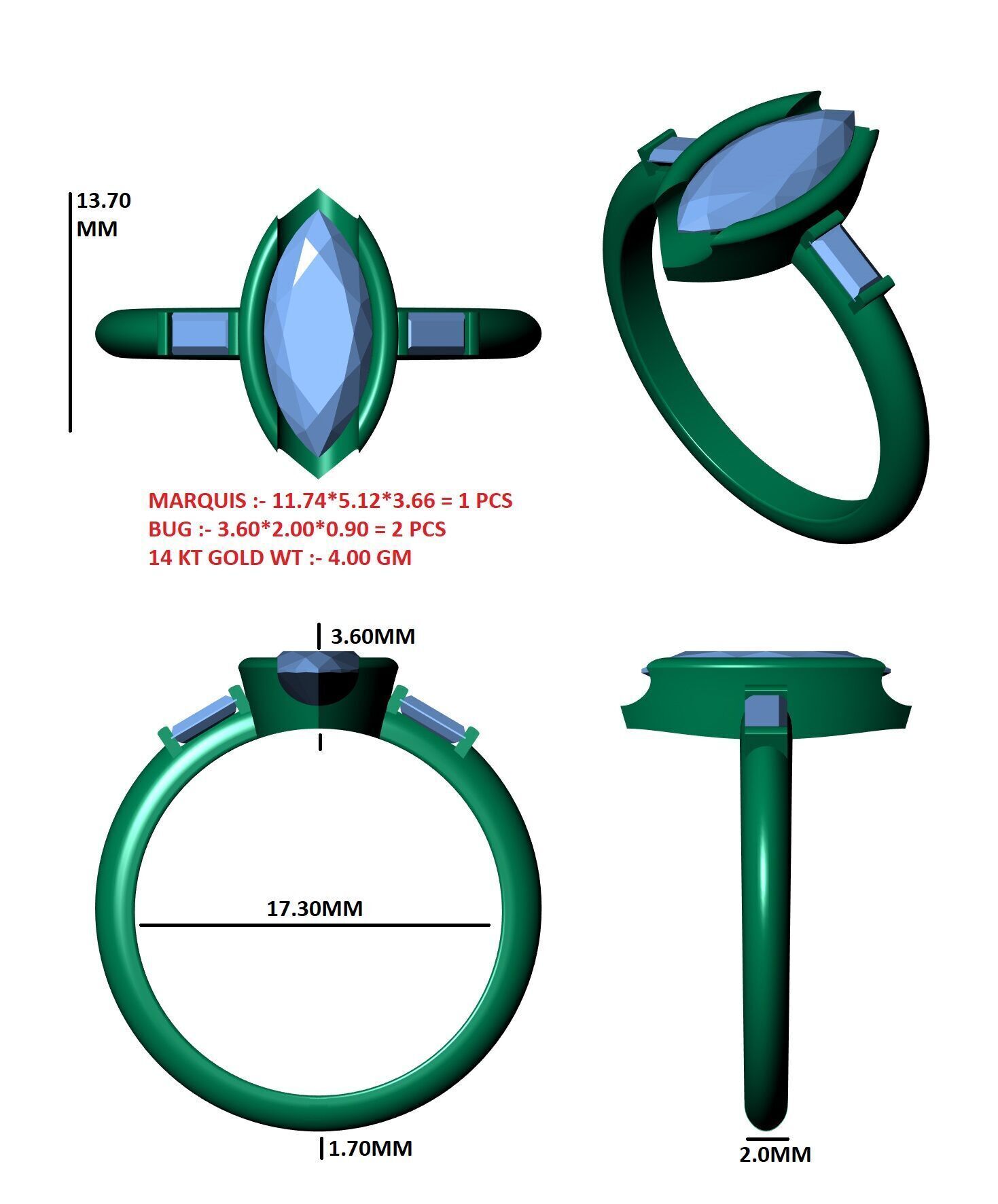 Marquise Diamond Solitaire Ring 3D print model_12