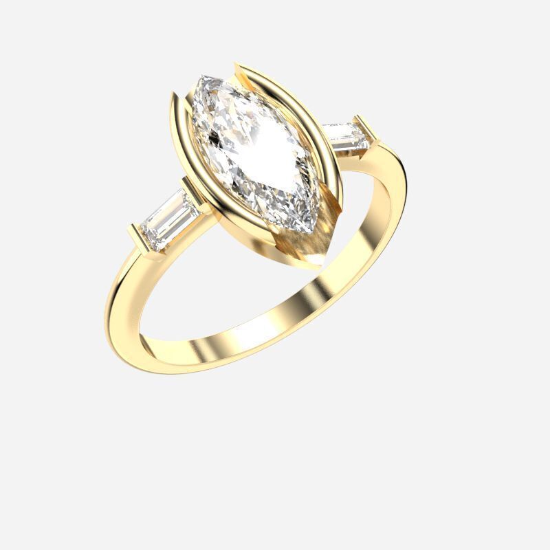 Marquise Diamond Solitaire Ring 3D print model_4