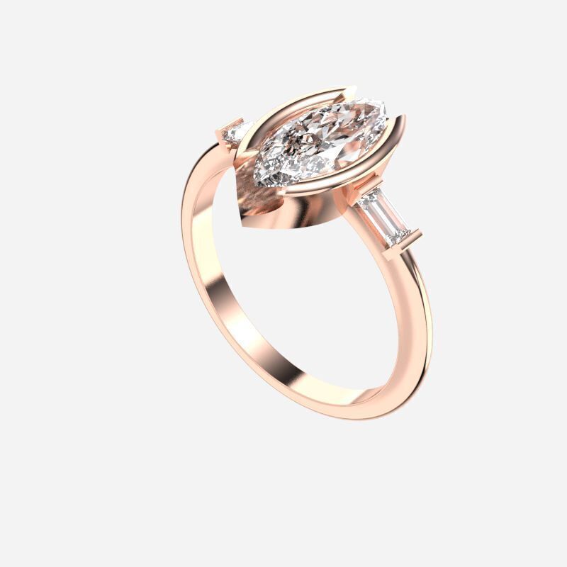 Marquise Diamond Solitaire Ring 3D print model_8