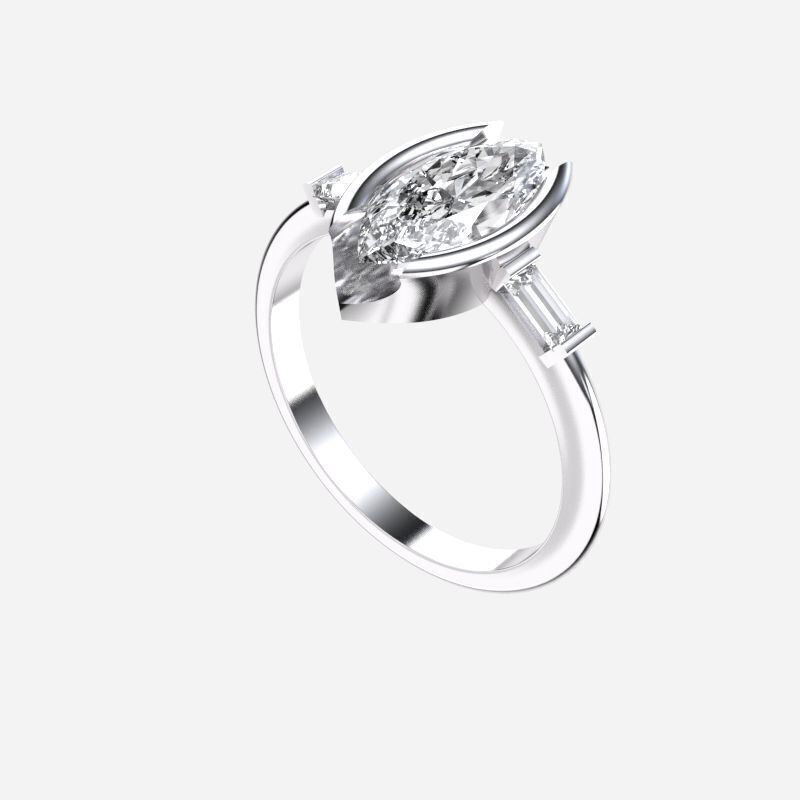 Marquise Diamond Solitaire Ring 3D print model_11
