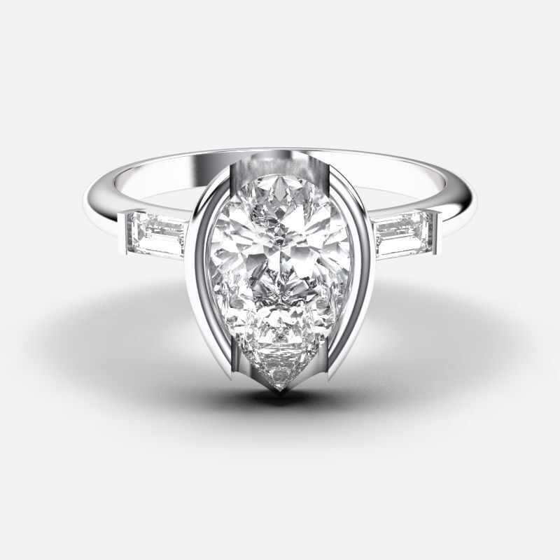 Pear Diamond Solitaire Ring 3D print model_2