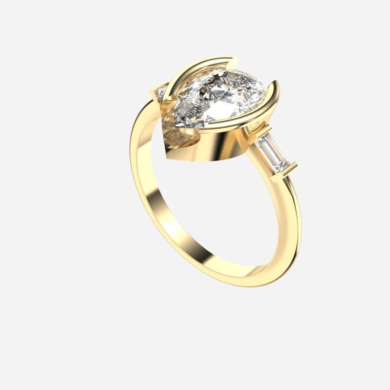 Pear Diamond Solitaire Ring 3D print model_5