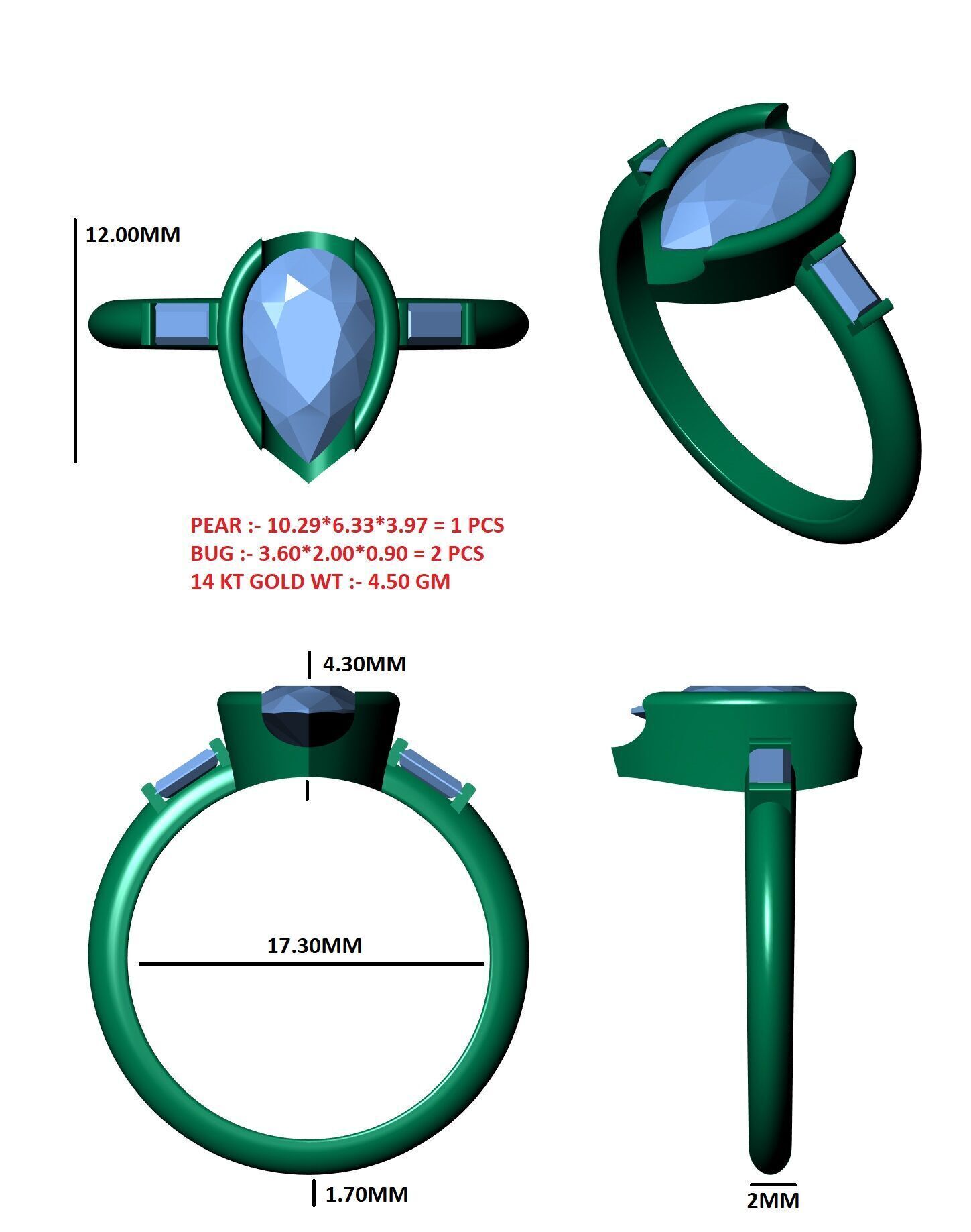 Pear Diamond Solitaire Ring 3D print model_12