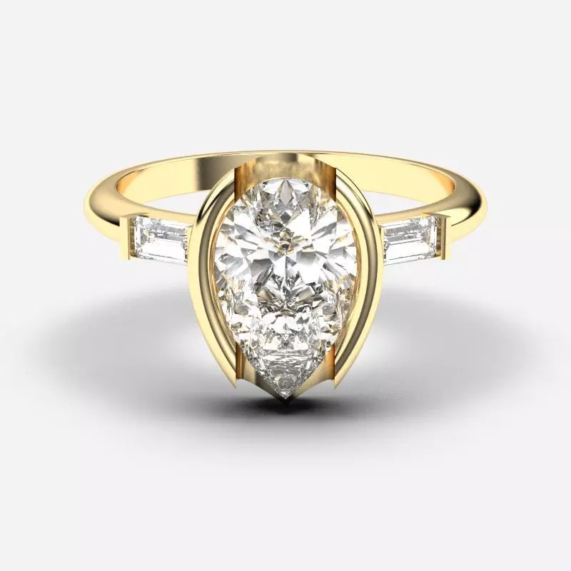 Pear Diamond Solitaire Ring 3D print model_0