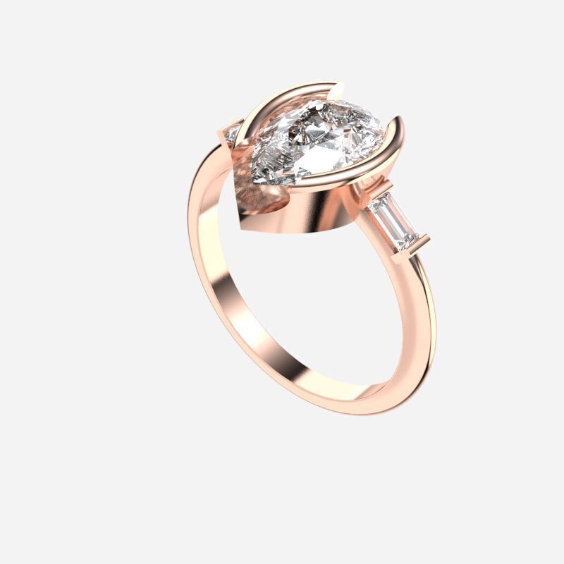 Pear Diamond Solitaire Ring 3D print model_8