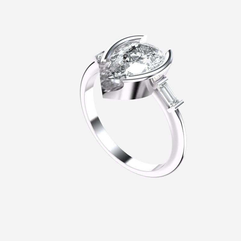 Pear Diamond Solitaire Ring 3D print model_11