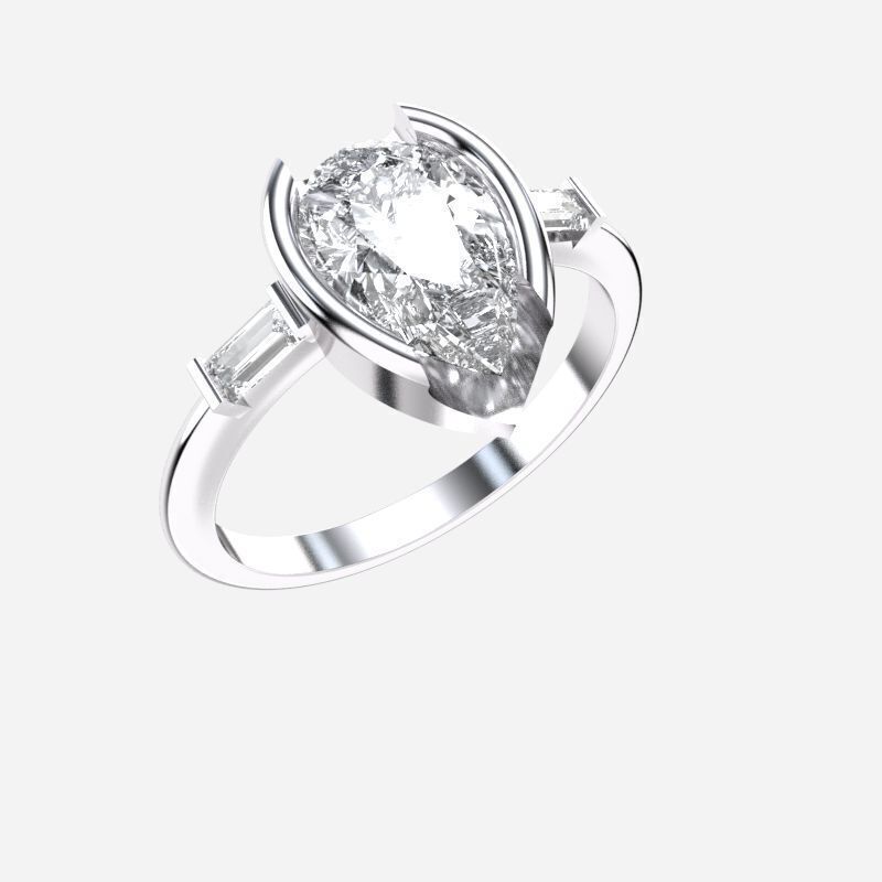 Pear Diamond Solitaire Ring 3D print model_10