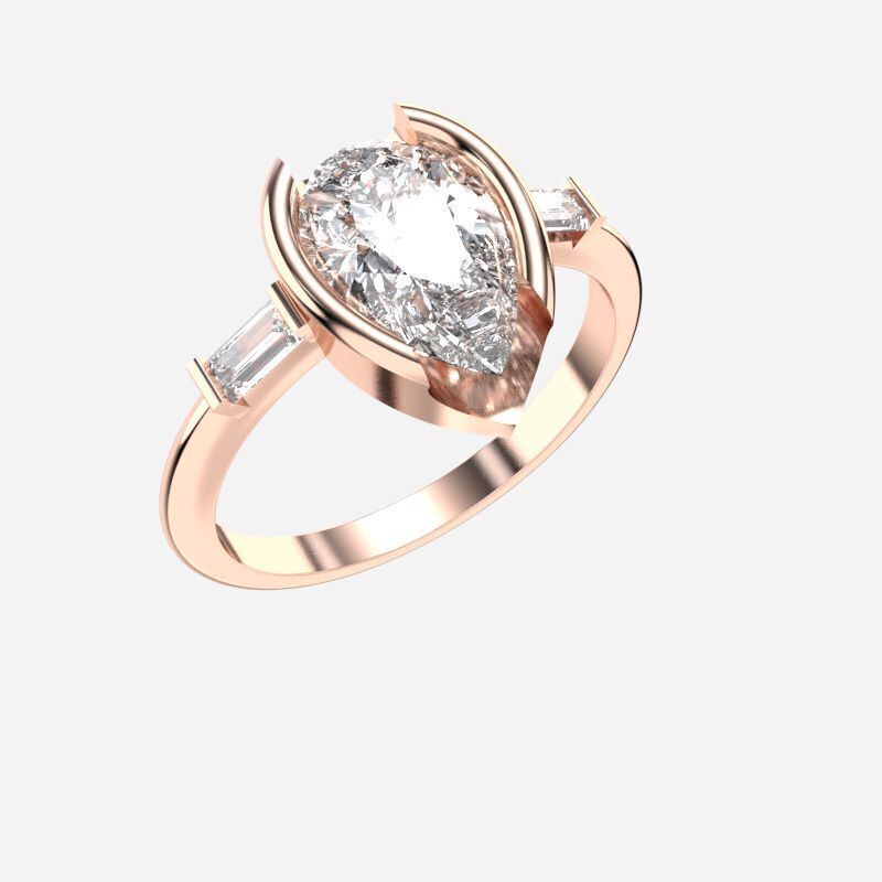 Pear Diamond Solitaire Ring 3D print model_7