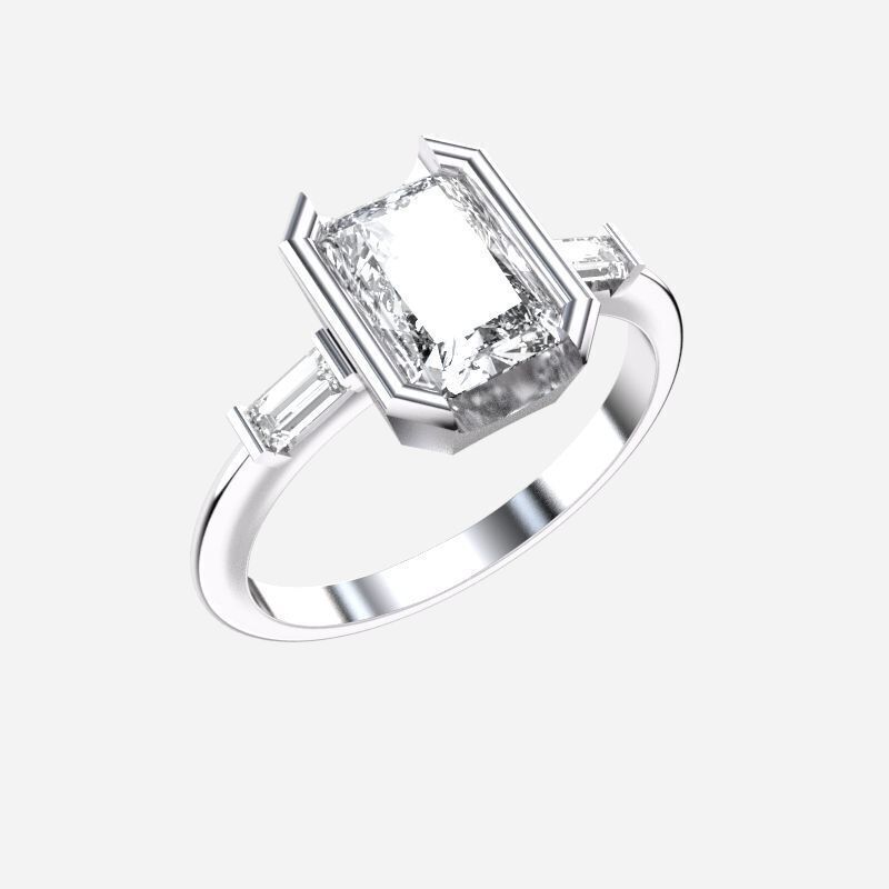 Radiant Diamond Solitaire Ring 3D print model_10
