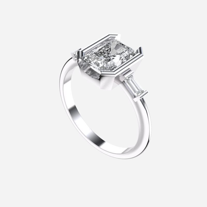 Radiant Diamond Solitaire Ring 3D print model_11