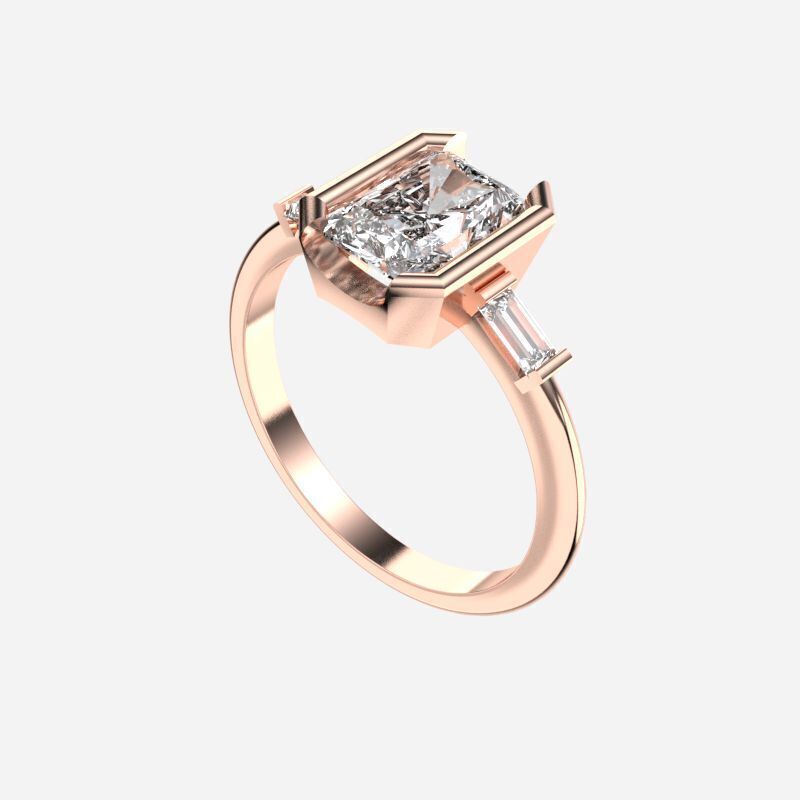 Radiant Diamond Solitaire Ring 3D print model_8