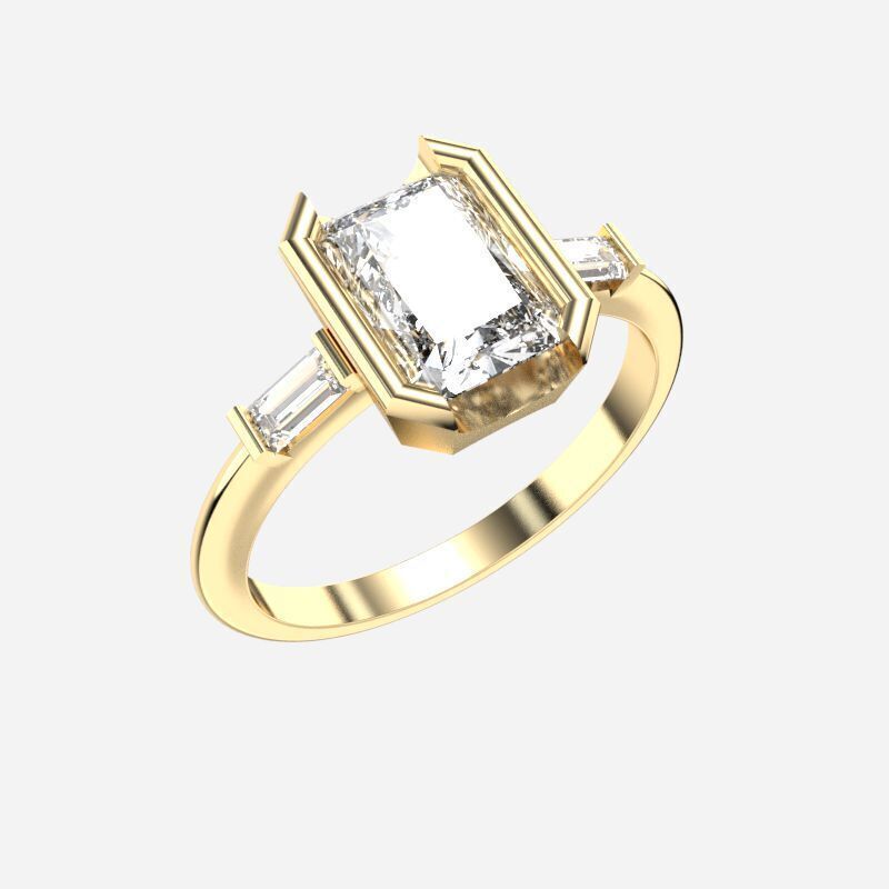 Radiant Diamond Solitaire Ring 3D print model_4