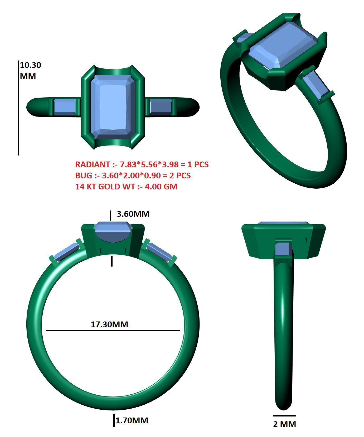Radiant Diamond Solitaire Ring 3D print model_12
