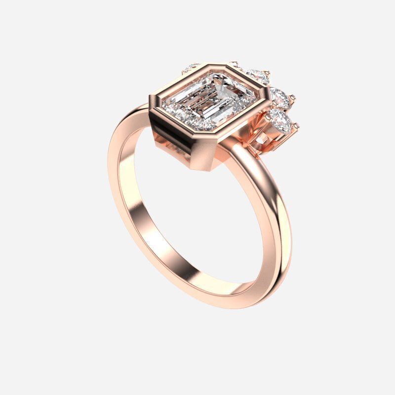 Emerald Diamond Solitaire Ring 3D print model_8
